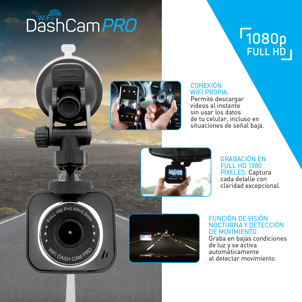 Cámara Dash Cam Pro Wifi Full HD – Seguridad y Grabación para Auto