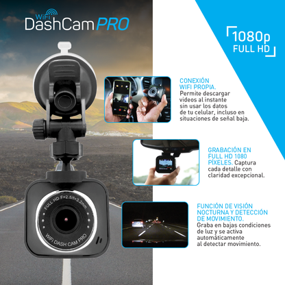 Cámara Dash Cam Pro Wifi Full HD – Seguridad y Grabación para Auto